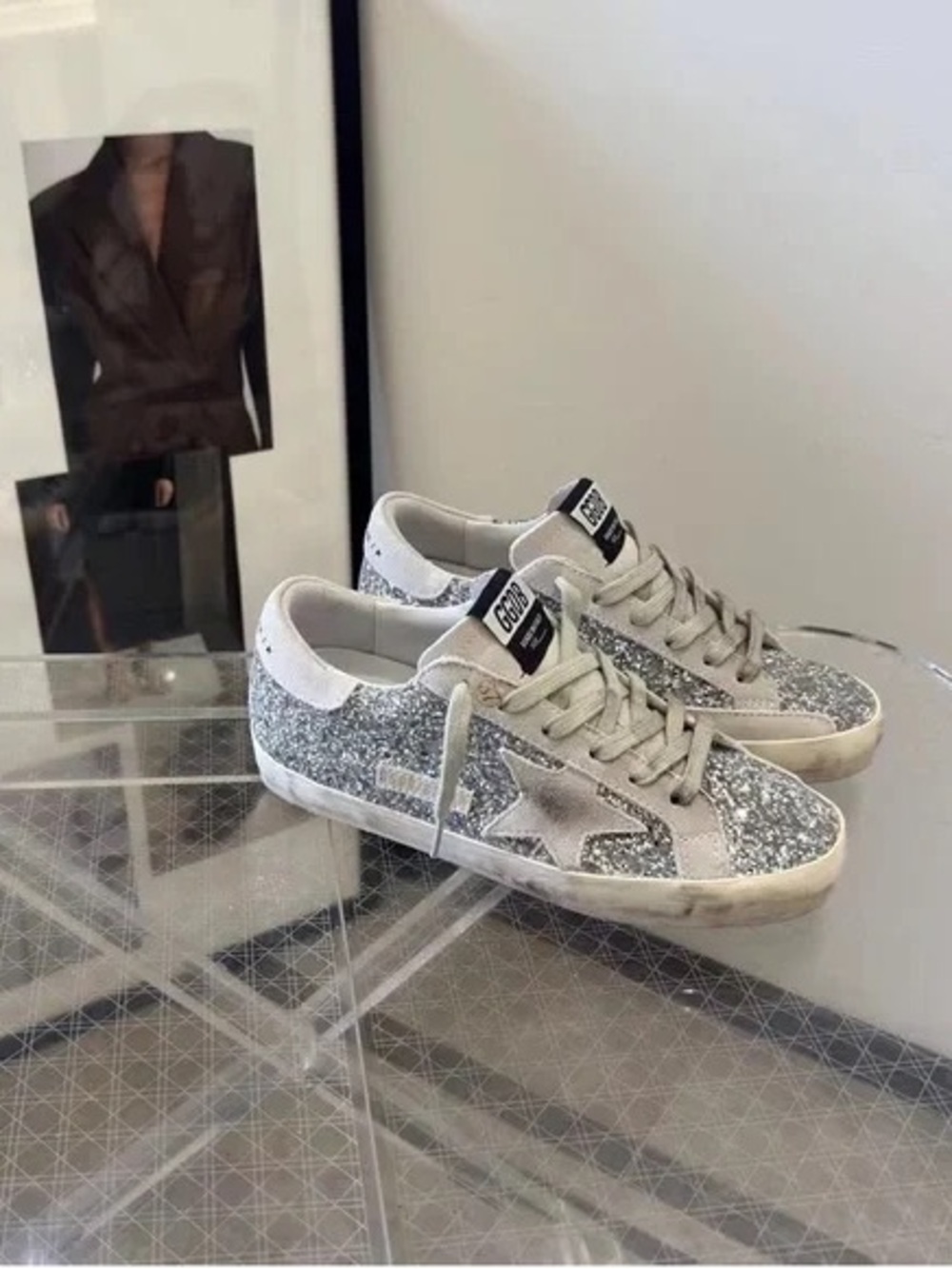 Golden Goose Silver Glitter Superstar Sneakers with White Star
